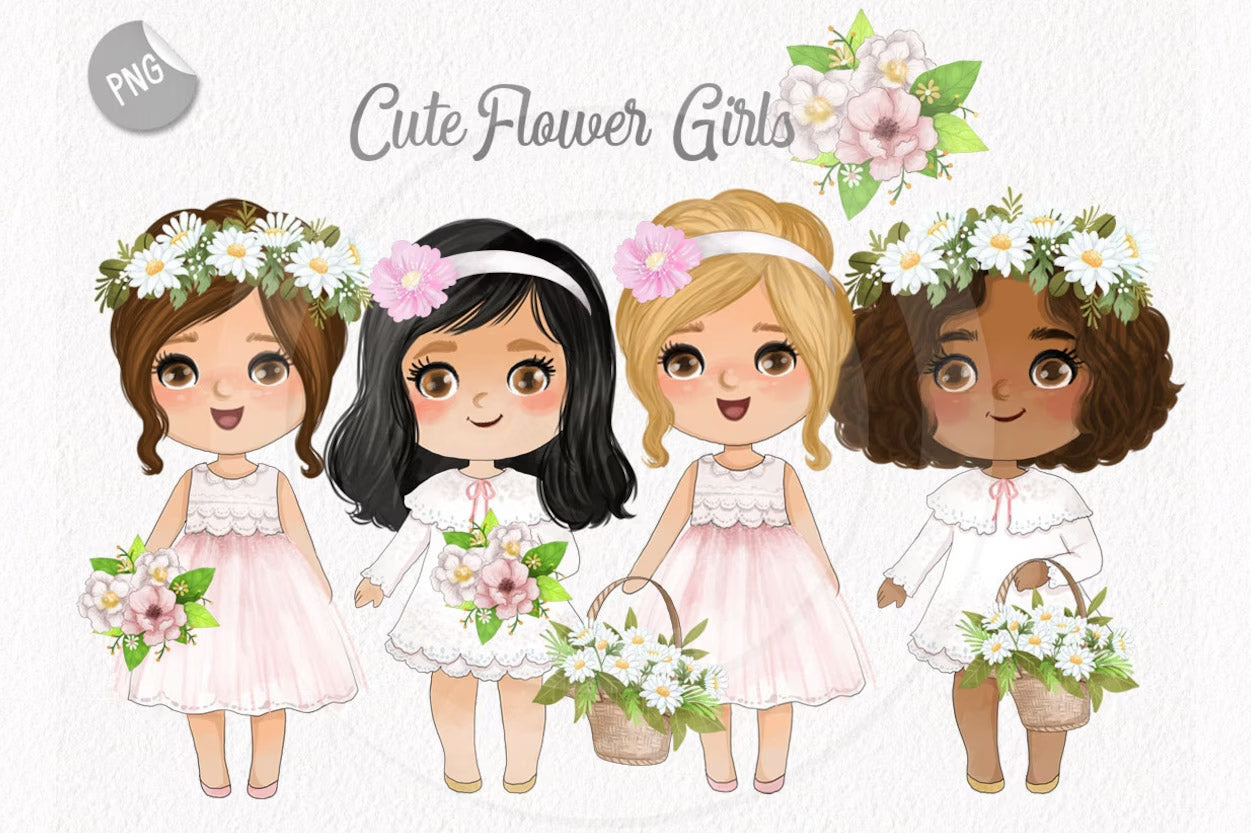 Flower girl clipart instant download PNG file - 300 dpi