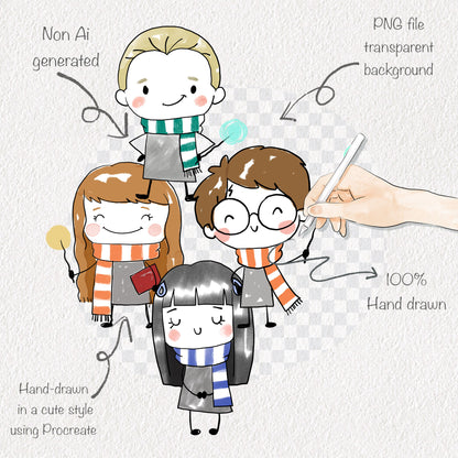 Wizard kids Hand drawn doodle Clipart , PNG file - 300 dpi