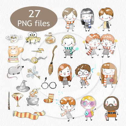Wizard kids Hand drawn doodle Clipart , PNG file - 300 dpi