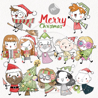 Christmas Wizard kids doodle clipart instant download PNG file - 300 dpi