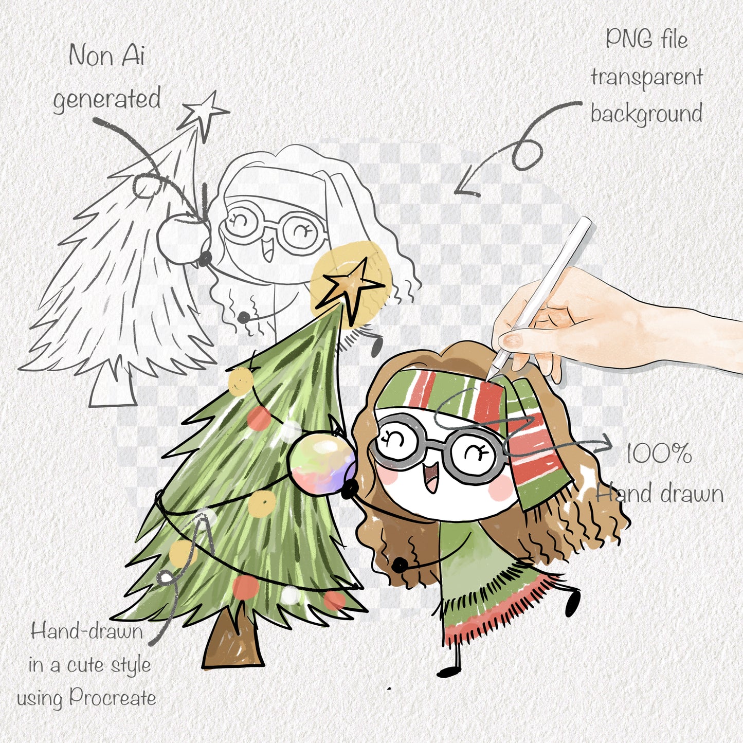Christmas Wizard kids doodle clipart instant download PNG file - 300 dpi