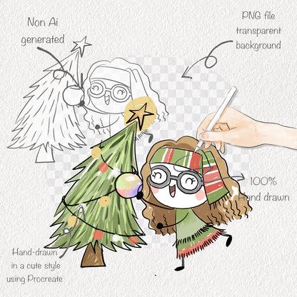 Christmas Wizard kids doodle clipart instant download PNG file - 300 dpi