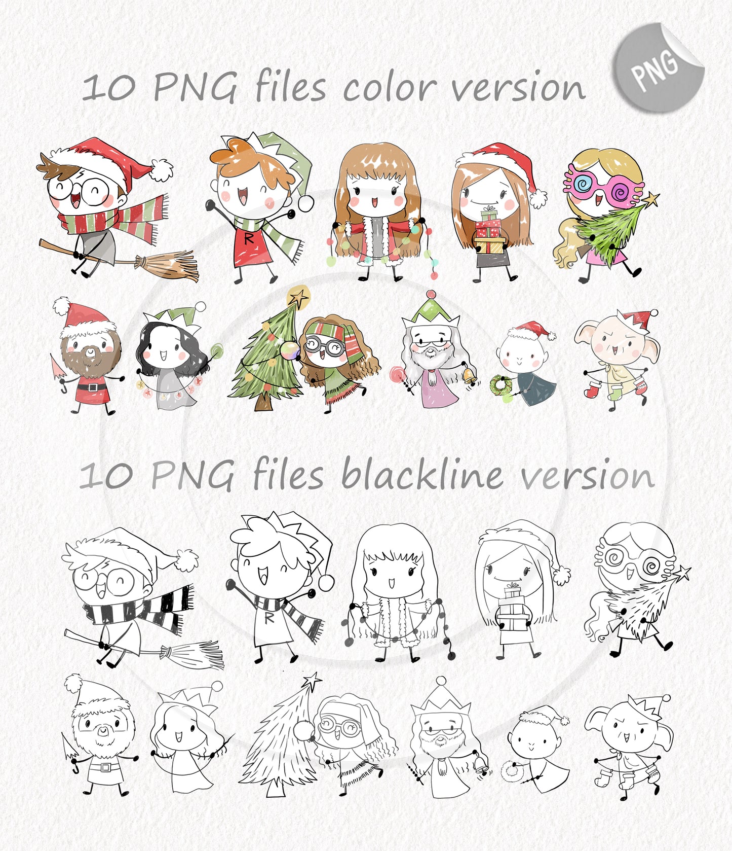 Christmas Wizard kids doodle clipart instant download PNG file - 300 dpi