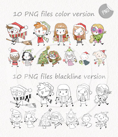 Christmas Wizard kids doodle clipart instant download PNG file - 300 dpi