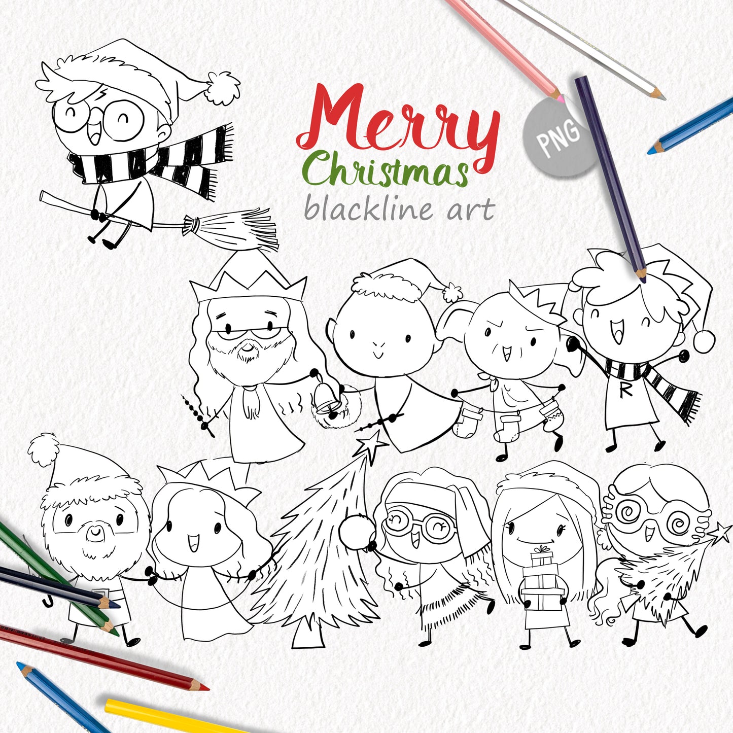 Christmas Wizard kids doodle clipart instant download PNG file - 300 dpi