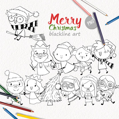 Christmas Wizard kids doodle clipart instant download PNG file - 300 dpi