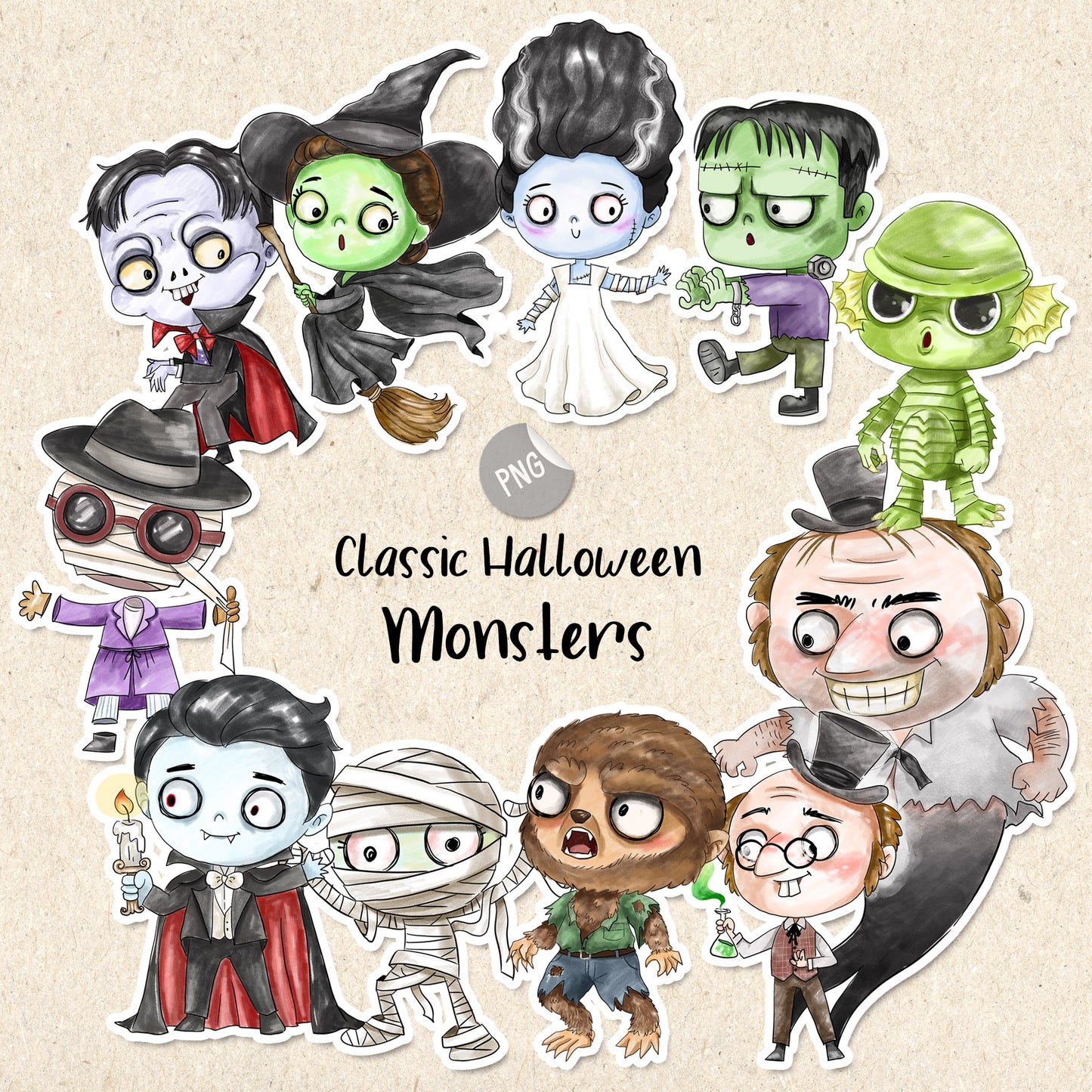 Classic monsters clipart  instant download PNG file - 300 dpi