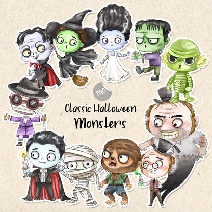Classic monsters clipart  instant download PNG file - 300 dpi