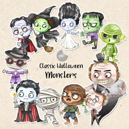 Classic monsters clipart  instant download PNG file - 300 dpi