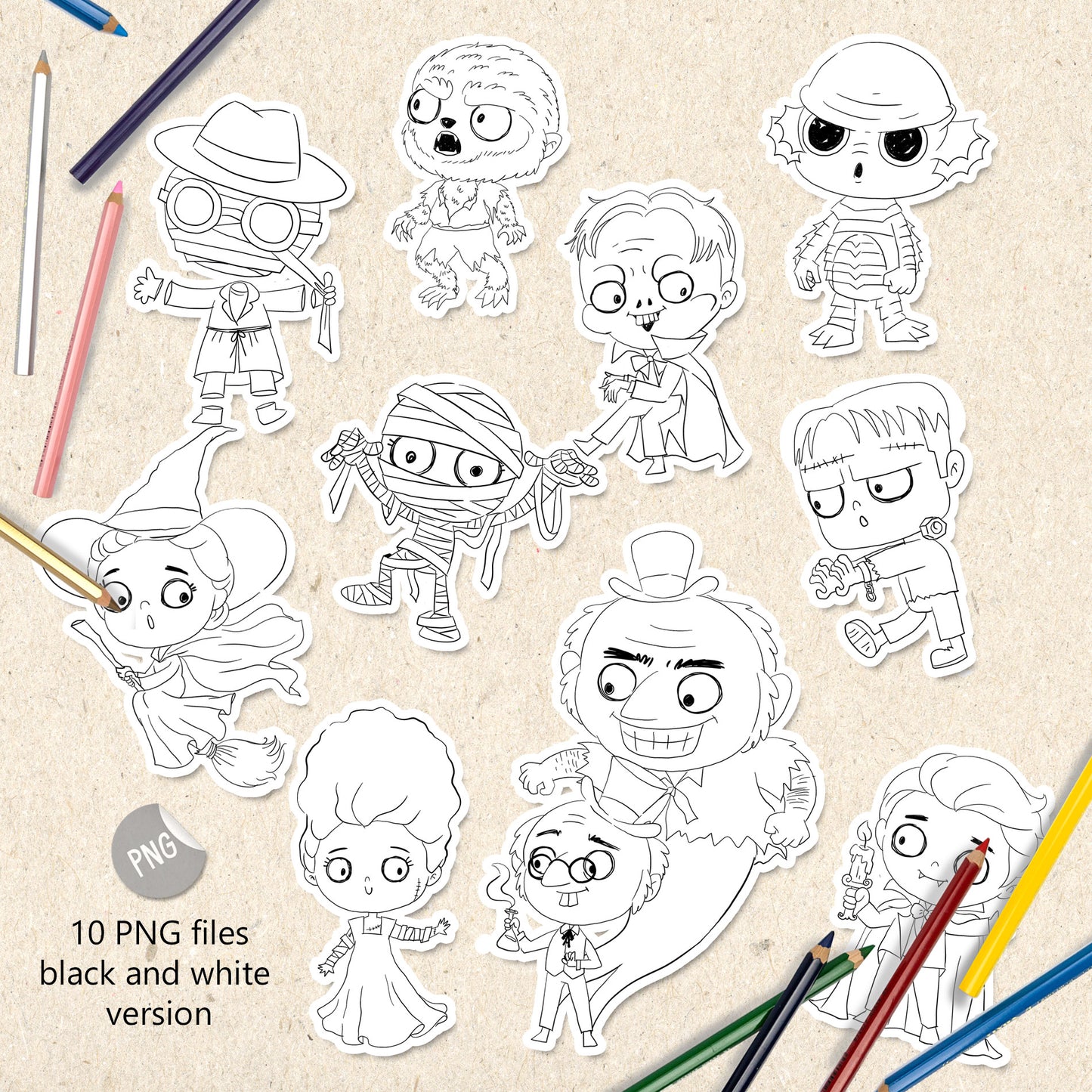 Classic monsters clipart  instant download PNG file - 300 dpi