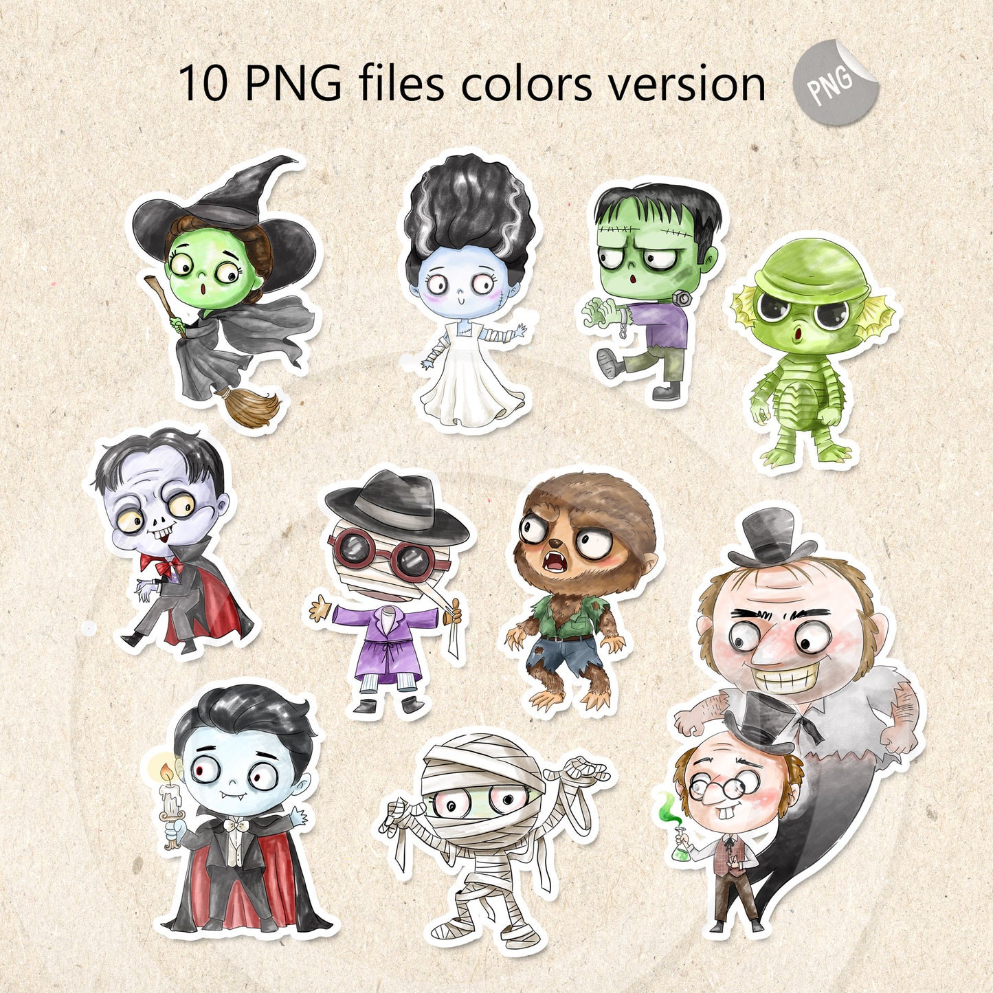 Classic monsters clipart  instant download PNG file - 300 dpi