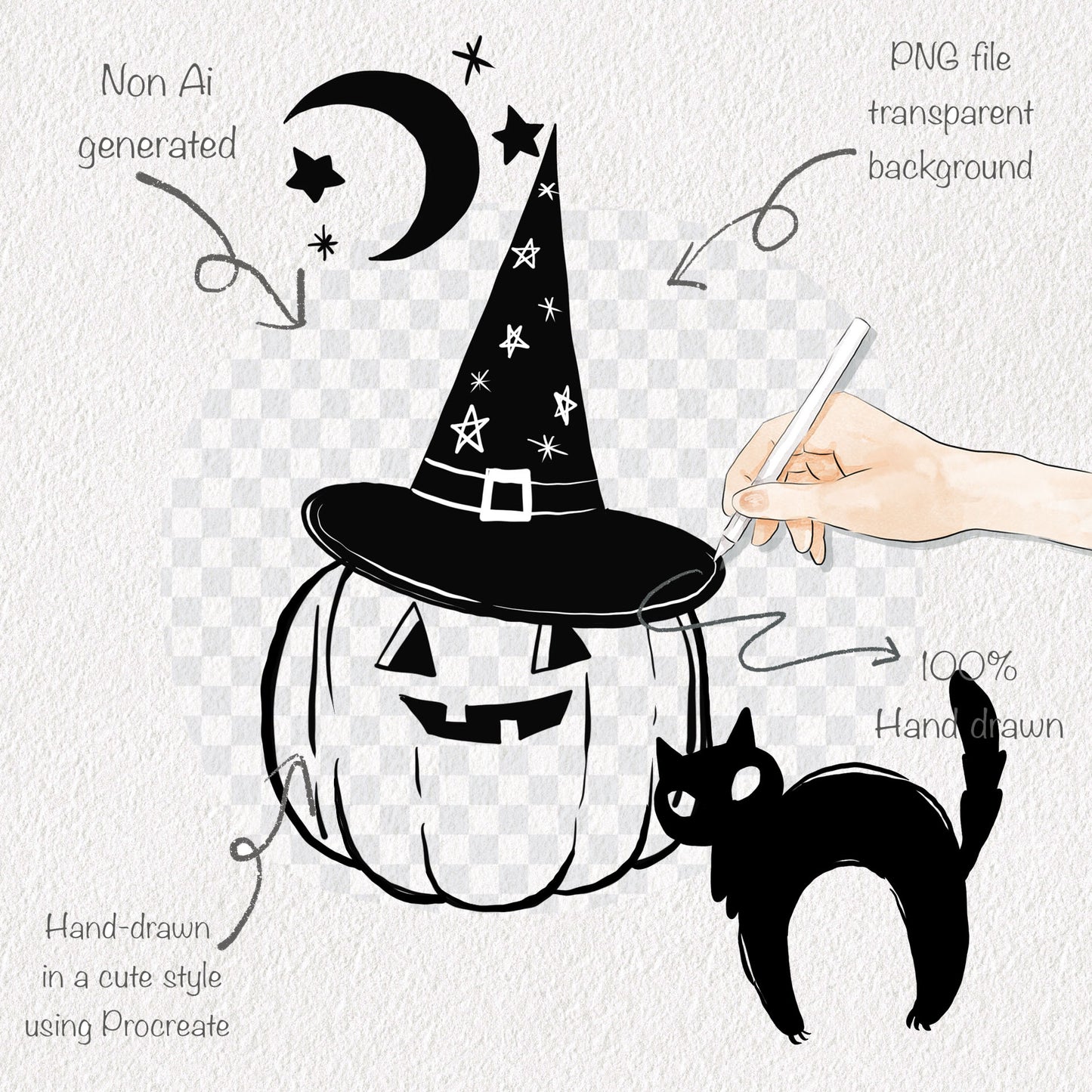 Halloween doodle clipart PNG files instant download PNG file - 300 dpi.