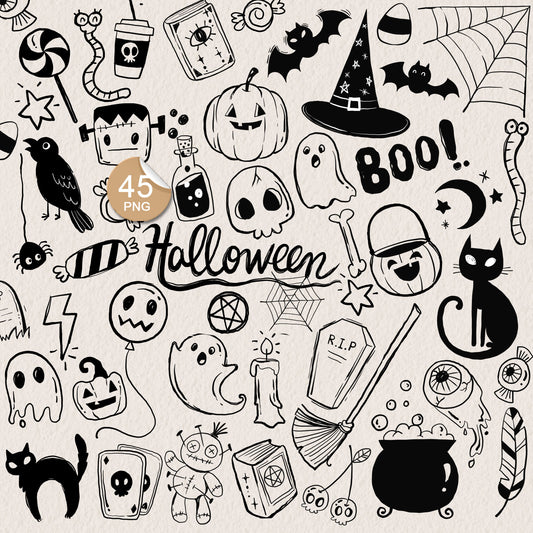 Halloween doodle clipart PNG files instant download PNG file - 300 dpi.