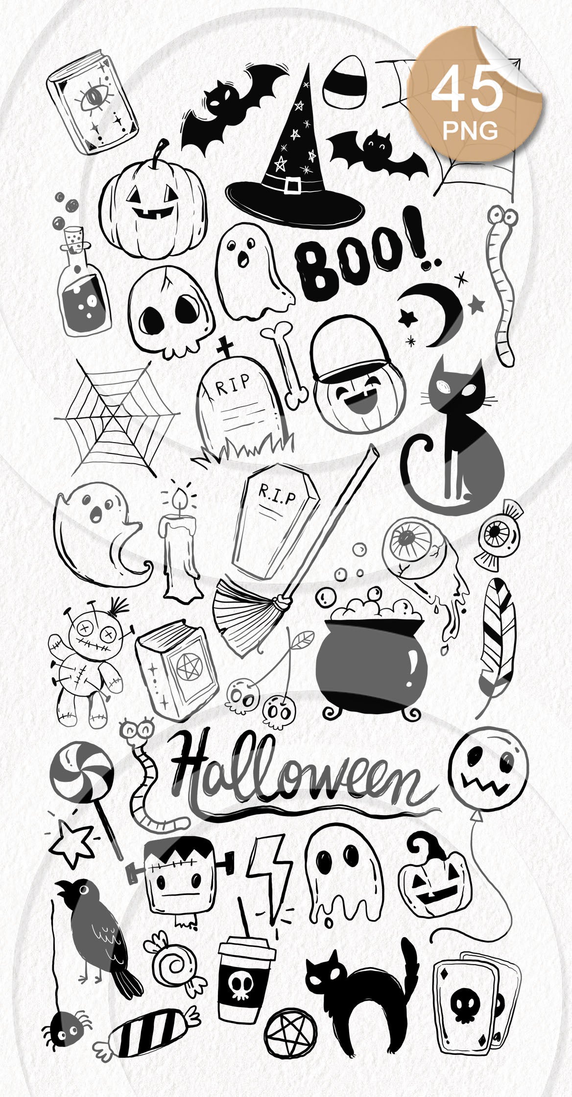 Halloween doodle clipart PNG files instant download PNG file - 300 dpi.