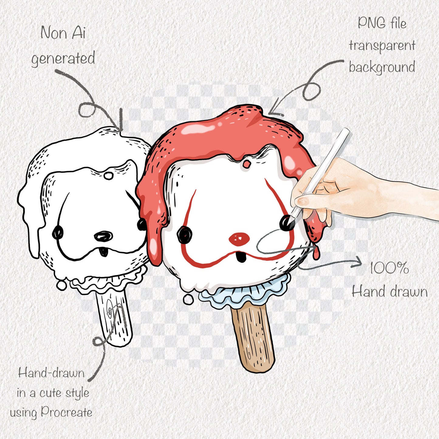 Spooky Ice Cream Clipart , Halloween Clipart, PNG file - 300 dpi