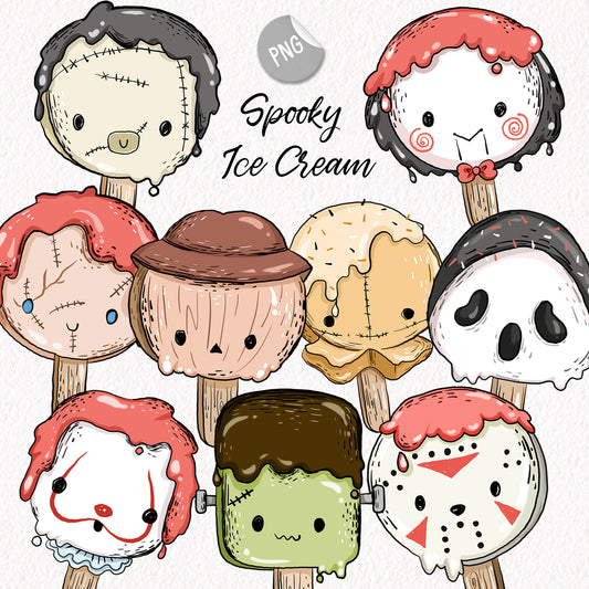 Spooky Ice Cream Clipart , Halloween Clipart, PNG file - 300 dpi