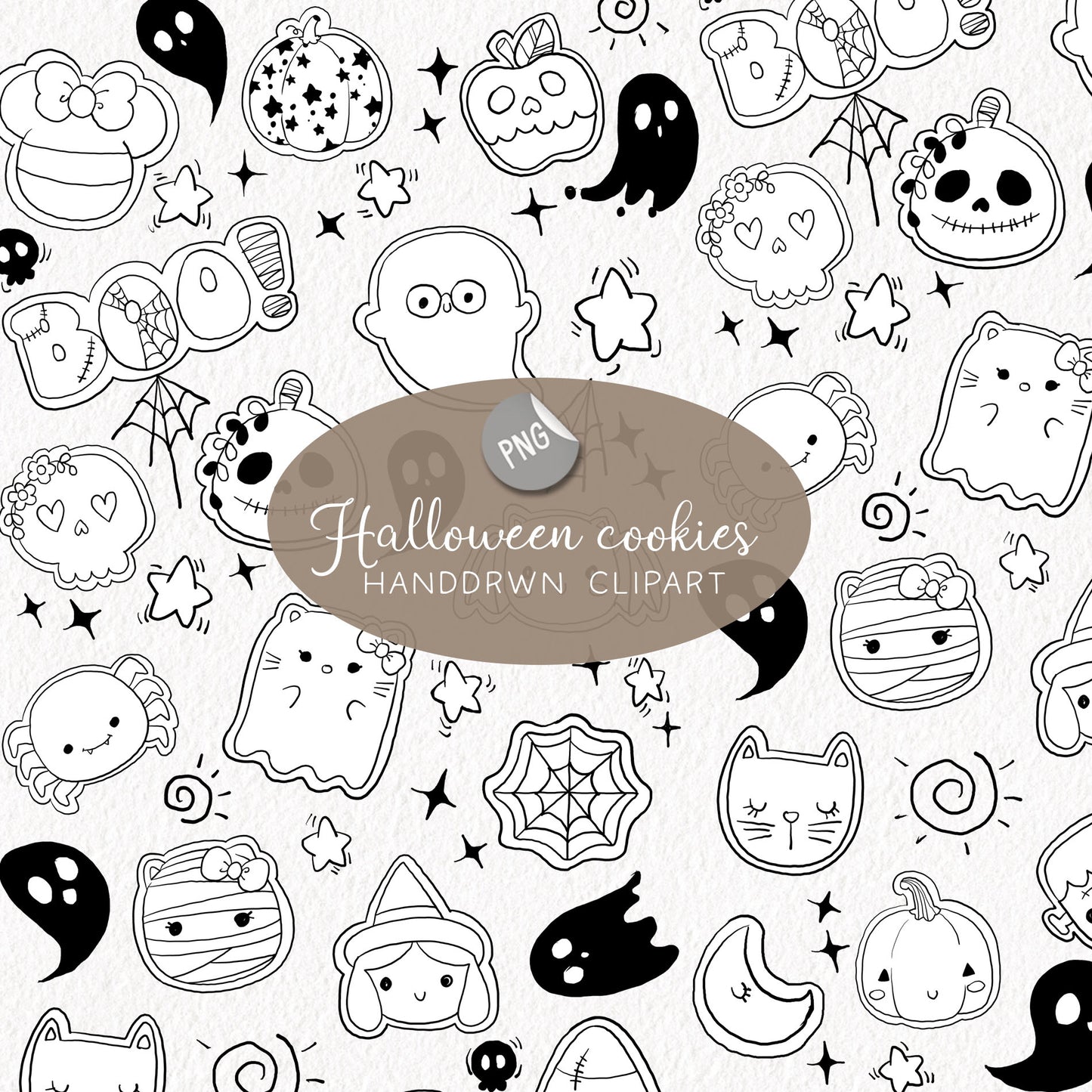 Halloween Cookies doodle ,blackline clipart, PNG file - 300 dpi