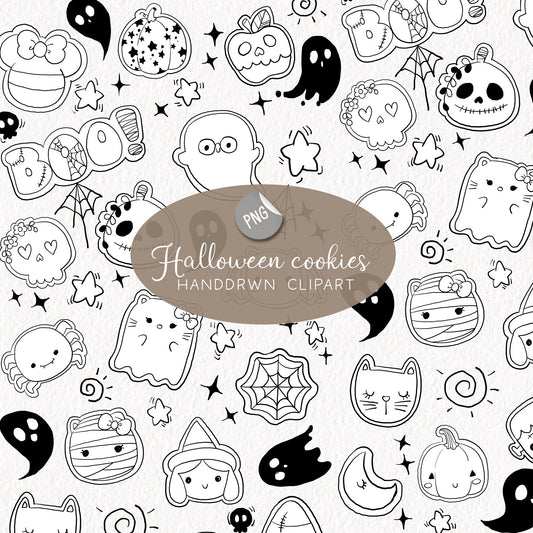 Halloween Cookies doodle ,blackline clipart, PNG file - 300 dpi