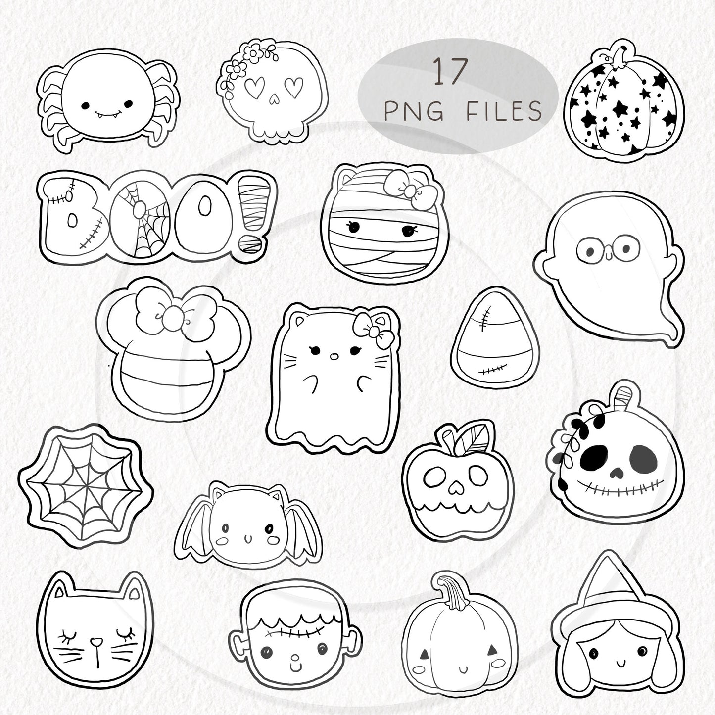 Halloween Cookies doodle ,blackline clipart, PNG file - 300 dpi