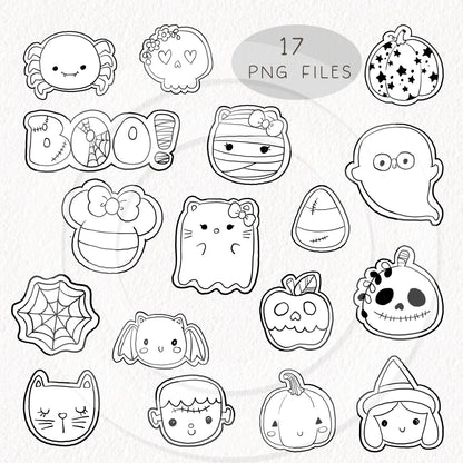 Halloween Cookies doodle ,blackline clipart, PNG file - 300 dpi