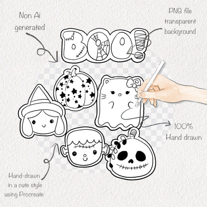 Halloween Cookies doodle ,blackline clipart, PNG file - 300 dpi