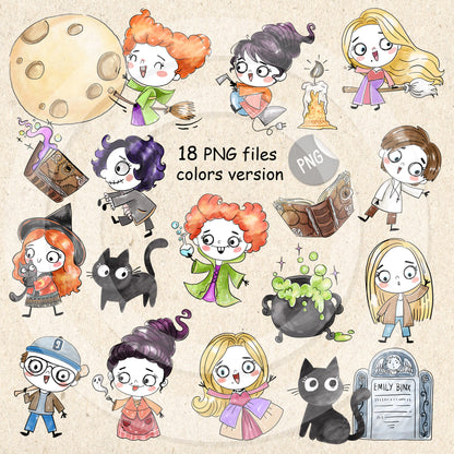 Witch girls Doodles clipart  instant download PNG file - 300 dpi