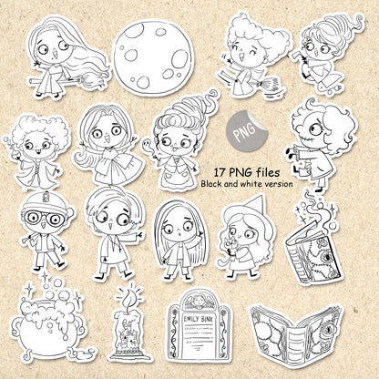Witch girls Doodles clipart  instant download PNG file - 300 dpi