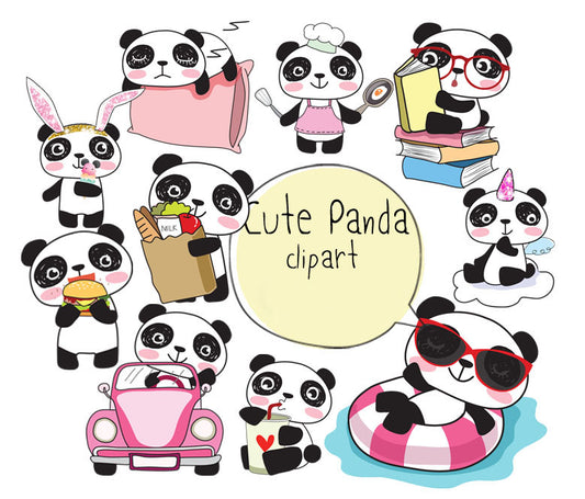 Cute Panda clipart Instant Download PNG file - 300 dpi