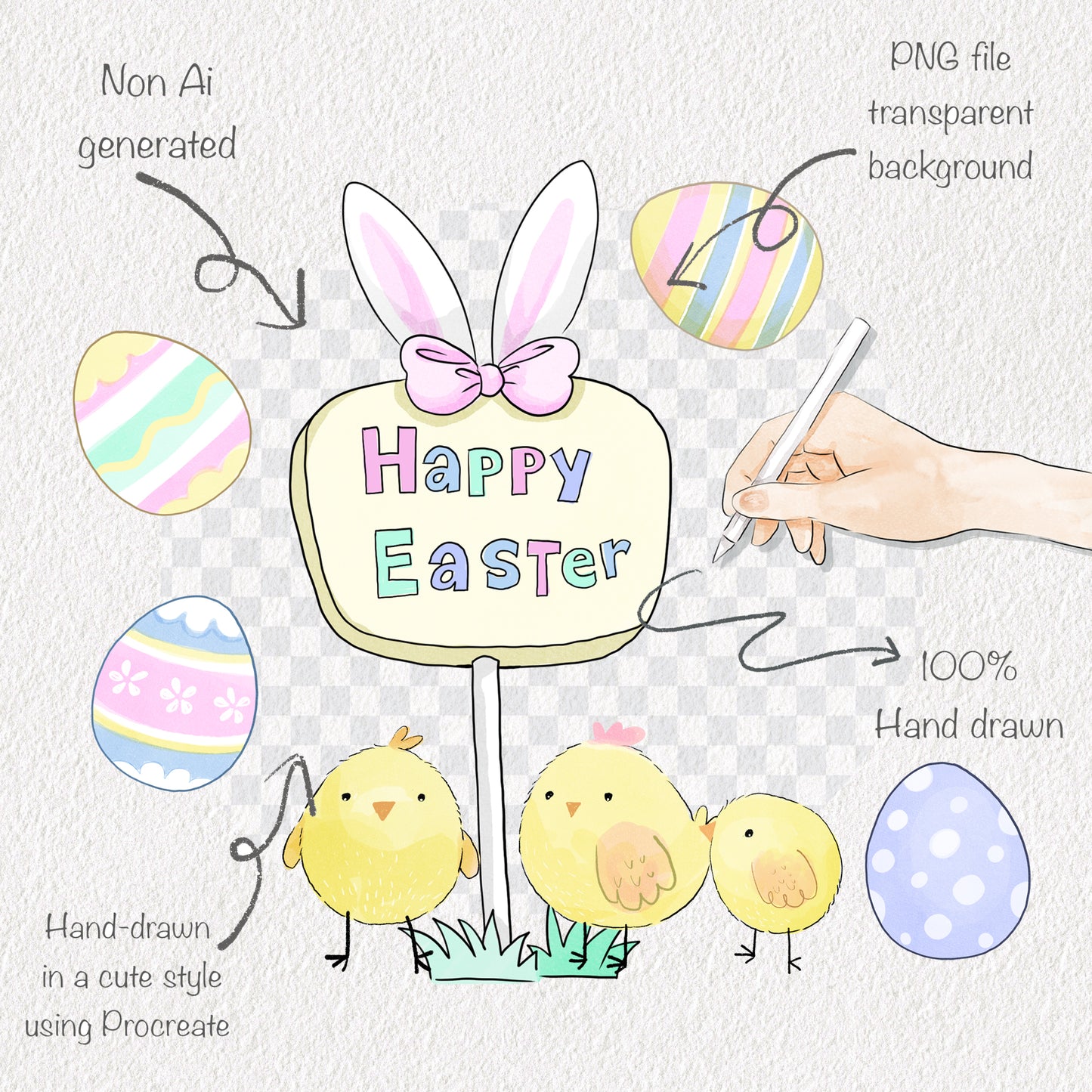 Pastel Easter clipart instant download PNG file - 300 dpi
