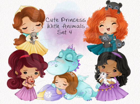 Cute princess with animals ClipArt set4 instant download PNG file - 300 dpi