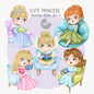 Cute Princess reading book clipart set 4, PNG set 1,PNG files 300 dpi.