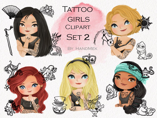 Tattoo girls clipart set2 instant download PNG file - 300 dpi