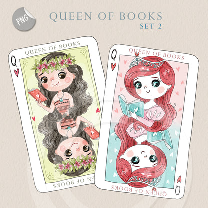 Queen of books set 2 Hand Drawn clipart instant download PNG file - 300 dpi