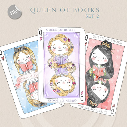 Queen of books set 2 Hand Drawn clipart instant download PNG file - 300 dpi