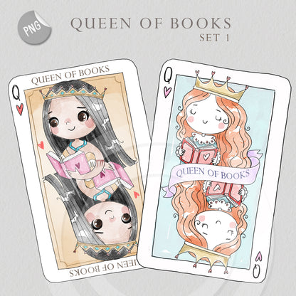 Queen of books set 1 Hand Drawn clipart instant download PNG file - 300 dpi
