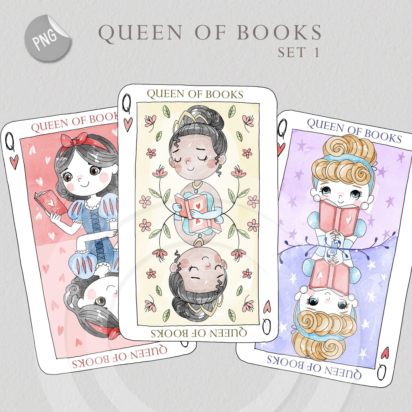 Queen of books set 1 Hand Drawn clipart instant download PNG file - 300 dpi