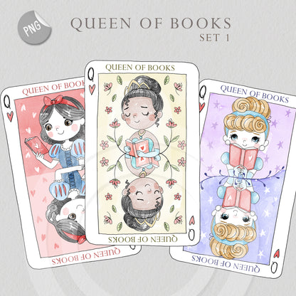 Queen of books set 1 Hand Drawn clipart instant download PNG file - 300 dpi