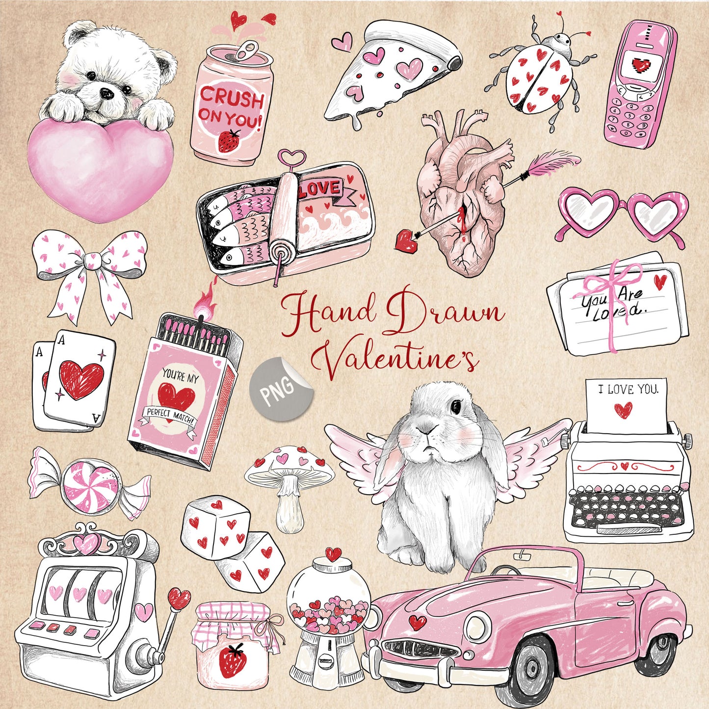 Valentine's Hand drawn clipart, instant download PNG file - 300 dpi