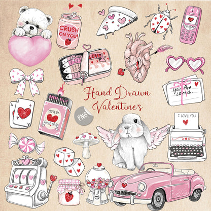 Valentine's Hand drawn clipart, instant download PNG file - 300 dpi
