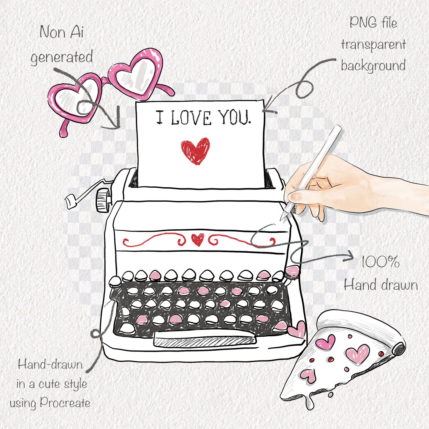 Valentine's Hand drawn clipart, instant download PNG file - 300 dpi