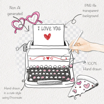 Valentine's Hand drawn clipart, instant download PNG file - 300 dpi