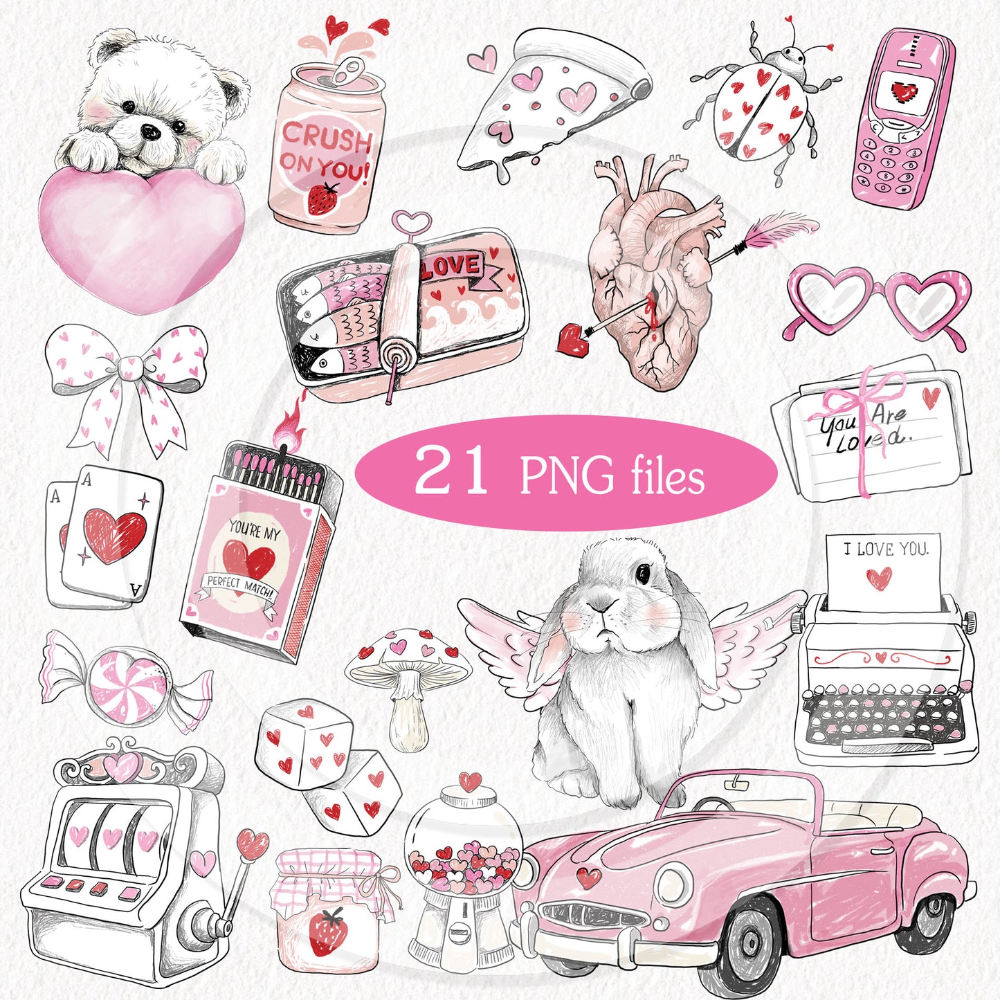 Valentine's Hand drawn clipart, instant download PNG file - 300 dpi