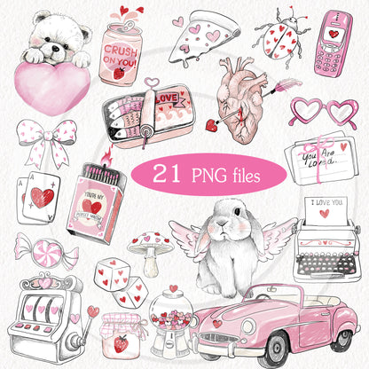 Valentine's Hand drawn clipart, instant download PNG file - 300 dpi