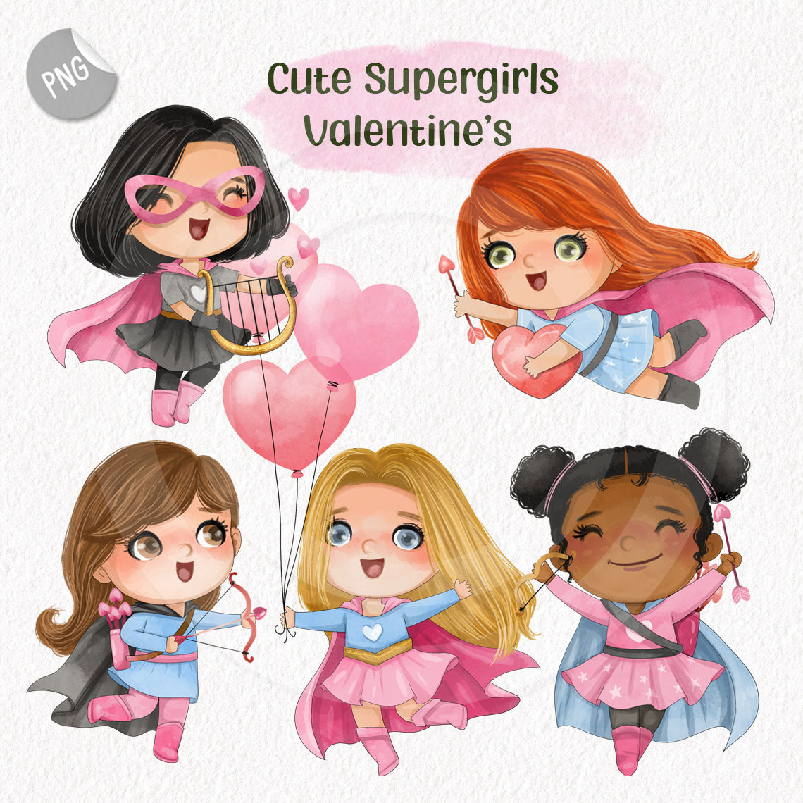 Superhero valentine's Clipart, Baby girls Super Hero clipart