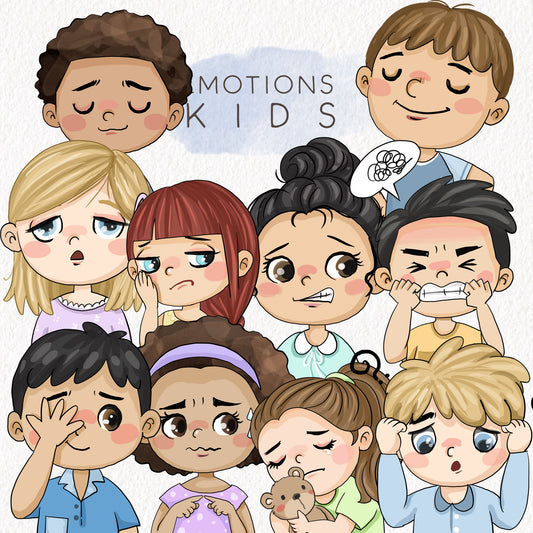 Emotions kids clipart set2, instant download PNG file - 300 dpi