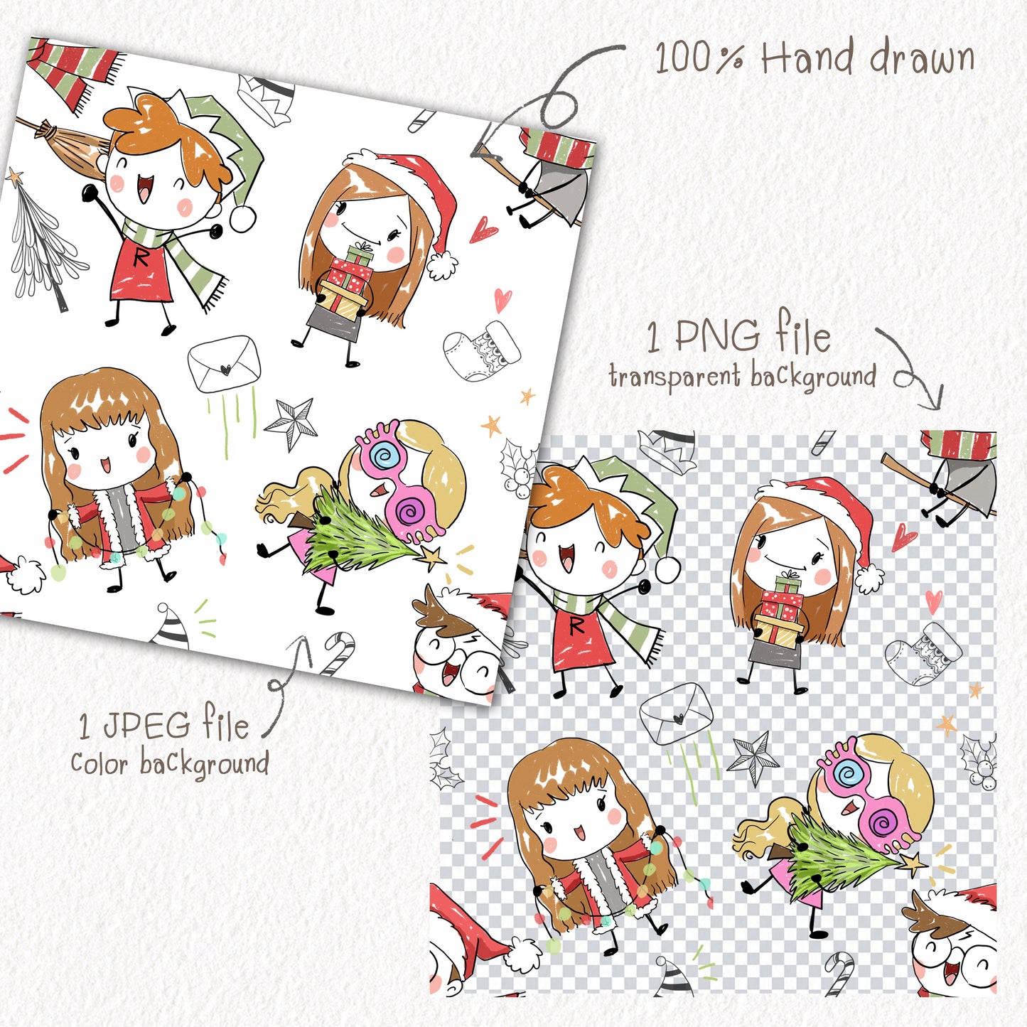 Christmas wizard kids 2 Seamless Pattern, instant download PNG file - 300 dpi