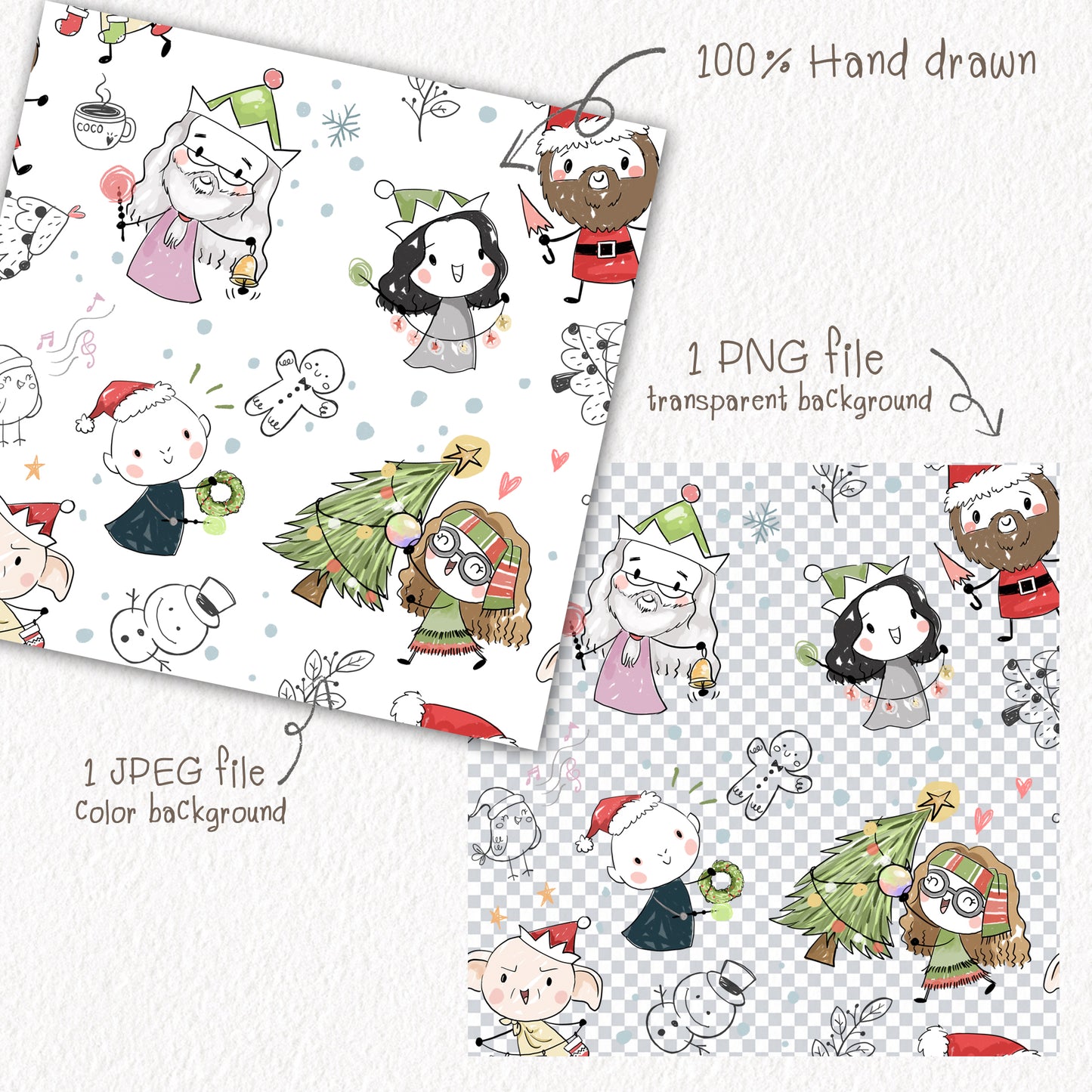 Christmas wizard kids Seamless Pattern, instant download PNG file - 300 dpi