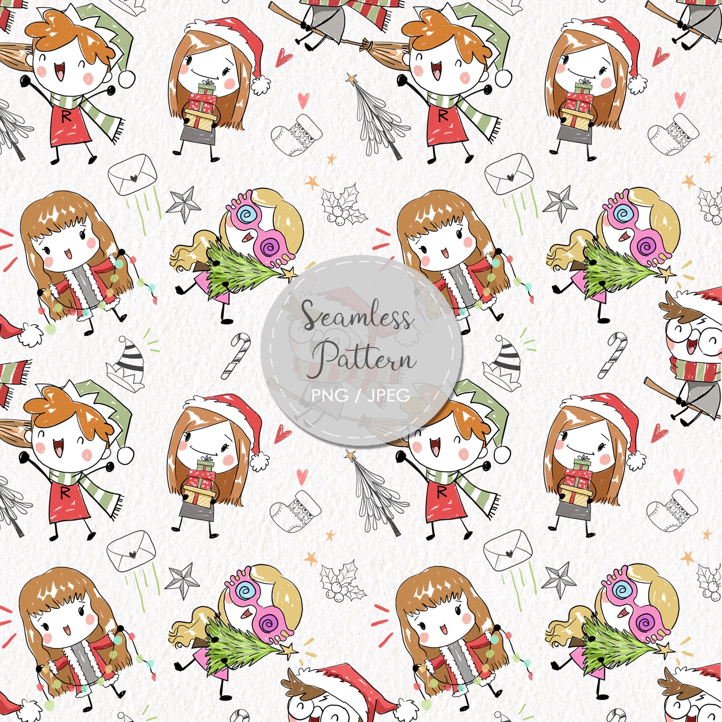 Christmas wizard kids 2 Seamless Pattern, instant download PNG file - 300 dpi