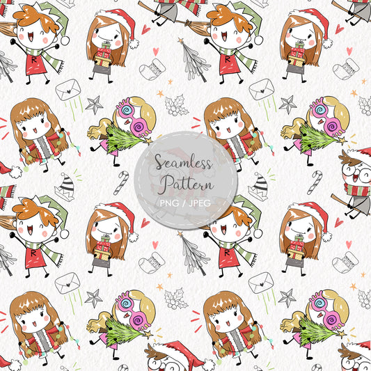 Christmas wizard kids 2 Seamless Pattern, instant download PNG file - 300 dpi