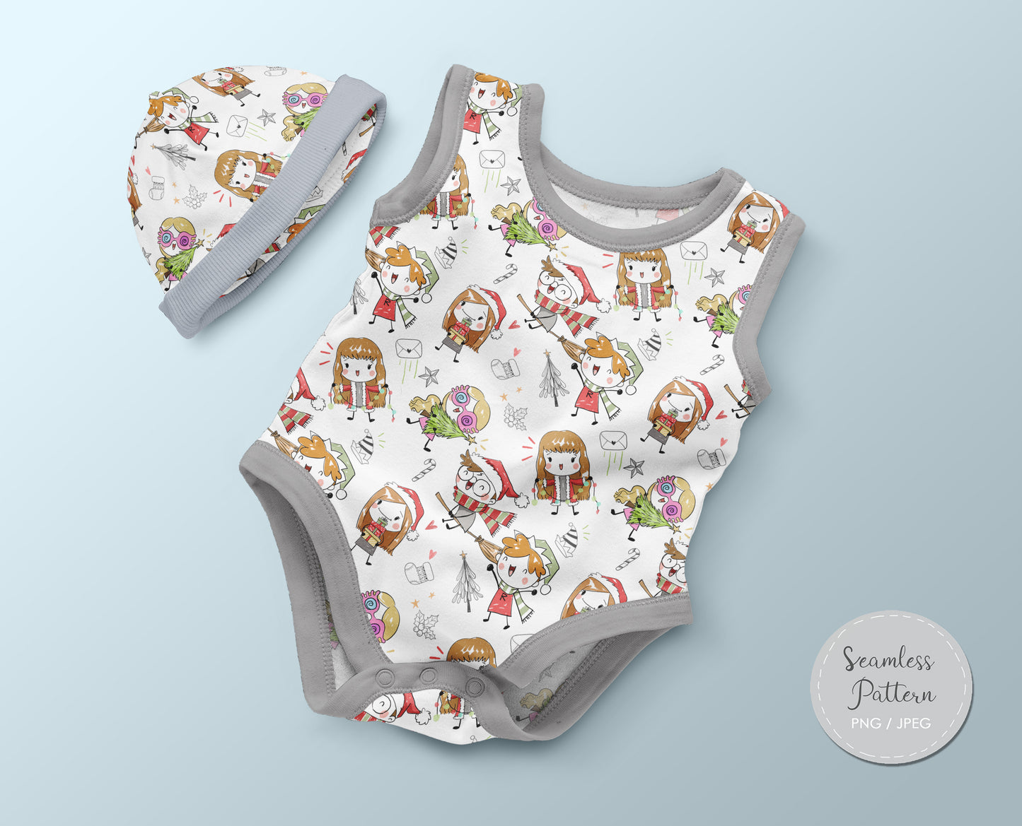 Christmas wizard kids 2 Seamless Pattern, instant download PNG file - 300 dpi